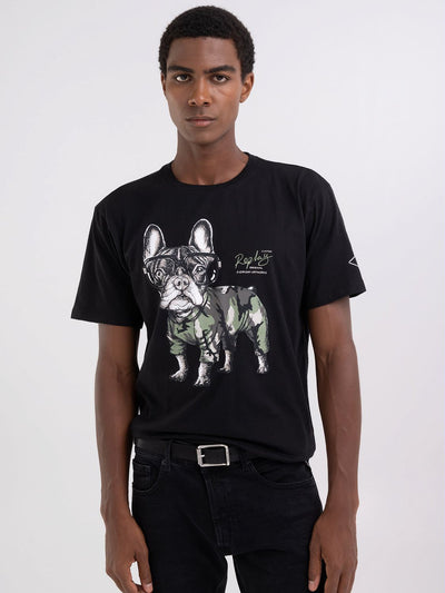 REPLAY JERSEY T-SHIRT WITH BULLDOG