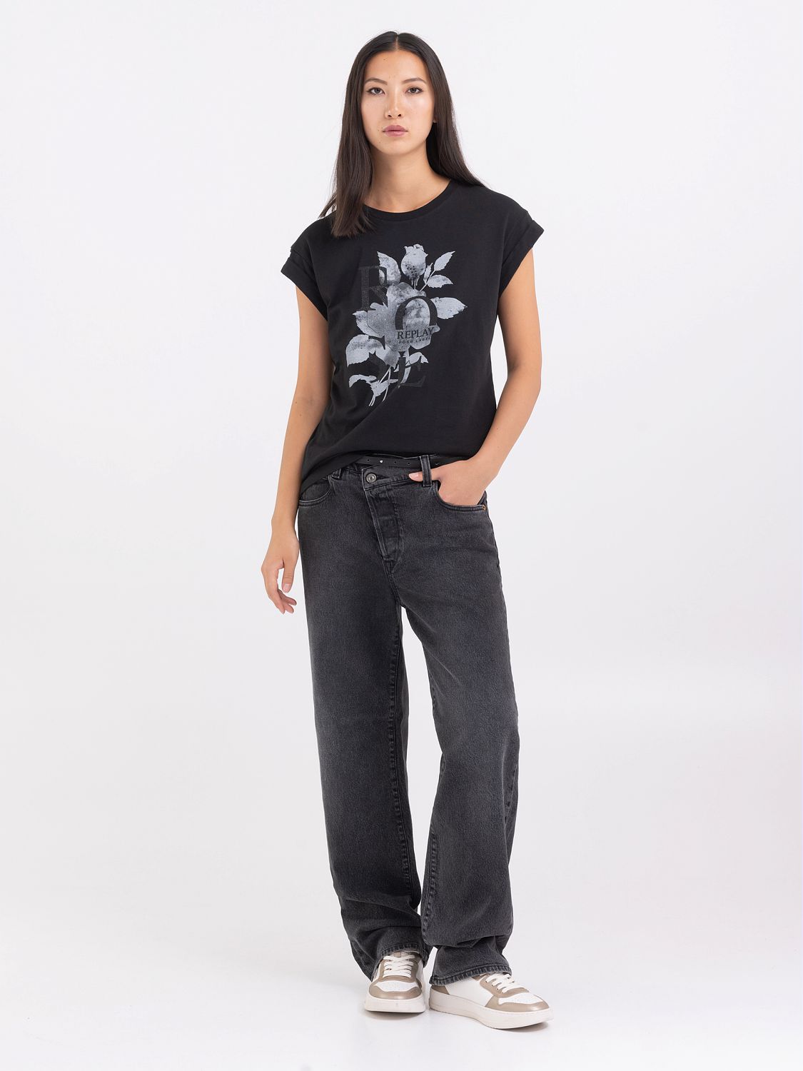 REPLAY JERSEY T-SHIRT WITH PRINT